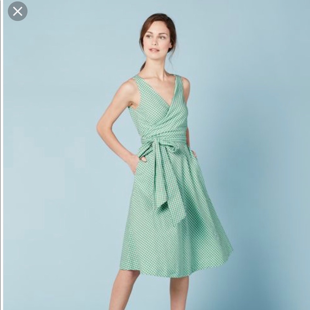 Boden Rivera wrap dress, Green Gingham w/ pockets